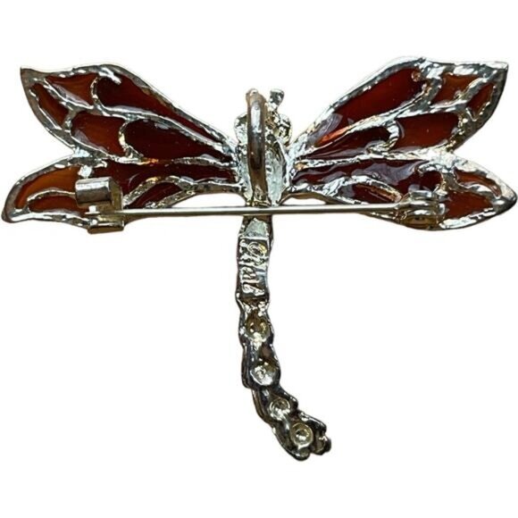 Dragonfly Dual Pendand Brooch Pin With Amber & Silver Toned Wings - Picture 3 of 4